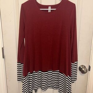 Women's Red and Black Striped Long Sleeve Top